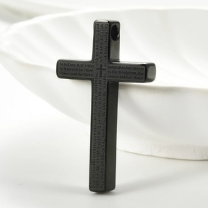 Collier pendentif croix en acier inoxydable avec lettres bibliques pour femmes et hommes, bijoux religieux hip-hop, amulette de prière - Product Image 5