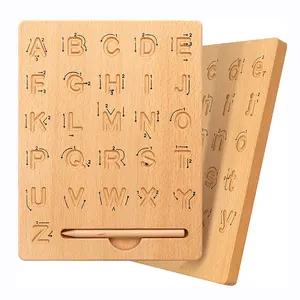 批发定制学龄前儿童蒙特梭利婴儿木制字母数字儿童玩具名称追踪板