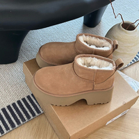 Sepatu Bot Salju Wanita Custom OEM Pabrik, Kulit Sapi dan Suede, Sepatu Bot Pendek, Lapisan Wol Hangat, Sol Anti Selip, Sepatu Musim Dingin