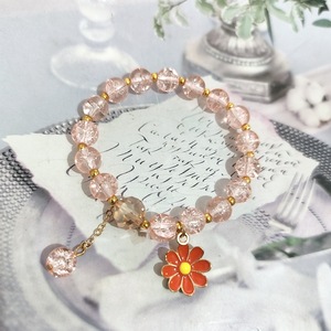 Bracciale Elastico con Perline di Cristallo Effetto Craquelé a Forma di Margherita, Quarzo Rosa Pastello Girasole, per Donna e Ragazza - Vendita all'Ingrosso - Product Image 5