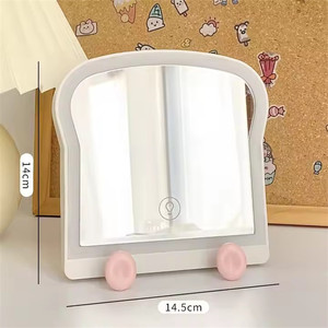 Factory Wholesale <strong>Price</strong> Cute Style Portable Mirror <strong>Toast</strong> Shaped Plastic Makeup Mirror With Led Light Lampara LED - Product Image 3