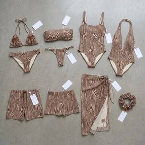 <span class=keywords><strong>Bikini</strong></span> de mujer con cuentas, de tela reciclada, con estampado personalizado OEM, bordado, lazos en contraste, corte halter triangular y corte alto cheeky - Product Image 1