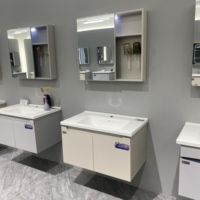Meuble-lavabo mural WJL en acier inoxydable de haute qualité, étanche, avec lavabo en céramique et miroir éclairé