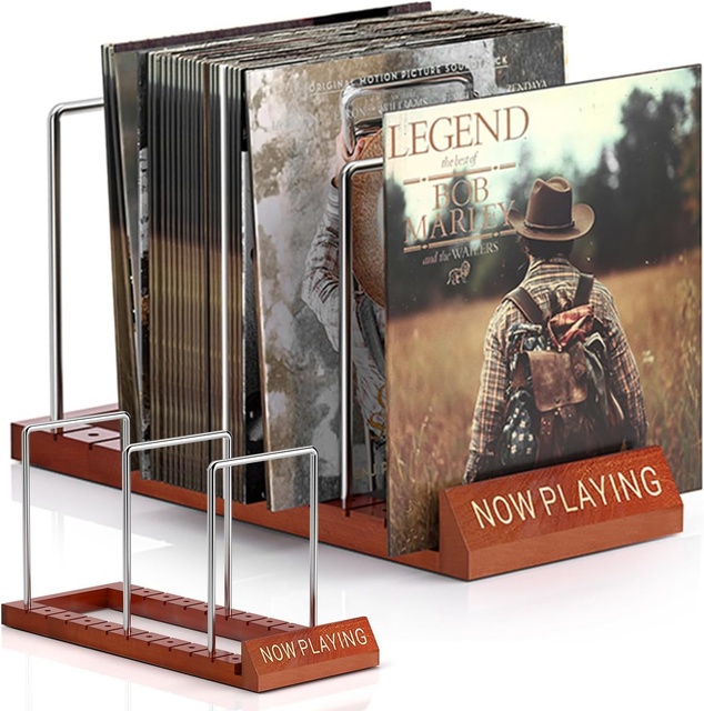 Desktop Vertical CD Display Rack Modern Wooden Table Record Shelf Portable Movable Solid Wood Vinyl Record Storage Organizer