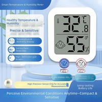 Mini thermomètre hygromètre intelligent avec support magnétique en métal pour usage intérieur, affichage numérique et visage souriant