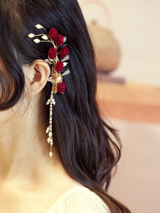 Pinza de pelo de estilo chino para novia, dama de honor, boda, pinza de pelo roja, accesorios atmosféricos elegantes, Aro para el pelo - Product Image 6