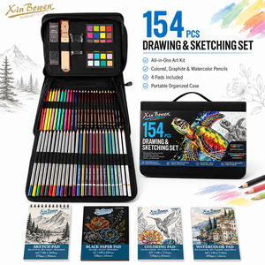 Ensemble d'art pour le dessin et le croquis Xin Bowen 154 pièces - Crayons de graphite, crayons de couleur, crayons aquarelle avec blocs de papier et outils pour artistes - Product Image 1