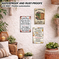 Plaque murale décorative en métal Premium 'Règles du jardin', autocollant mural personnalisé imperméable, artisanat métallique imprimé UV pour extérieur et maison, affiche métallique