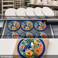 Sous-plat en céramique rond de 17 cm, motif toucan tropical, impression UV émaillée, base en liège, pour la décoration de table de cuisine, cadeau