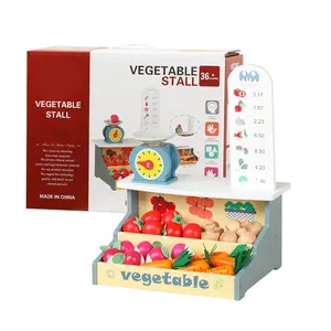 HOYE CRAFTS Children's Pretend Wooden Play House Toy Vegetable Market Stand Toy for Kids