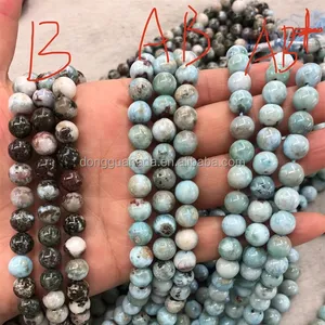 Dongguan Aita Natural Larimar AB Loose Round Stone Beads 4mm 6mm 8mm Strands Small MOQ For Bracelet Jewelry DIY