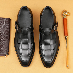 Sandalias planas de cuero genuino para hombre, con punta cuadrada, correa con hebilla, transpirables, informales, para verano - Product Image 4
