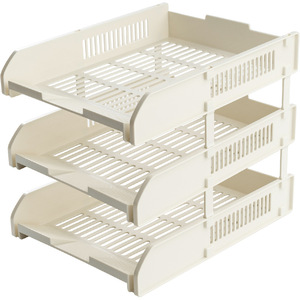 Desktop Storage Shelf <b>Plastic</b> File Organizer 3 Tier Stackable Office Document <b>Rack</b> Rectangle Shape Foldable Portable Dustproof - Product Image 1