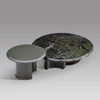 Ensemble de tables basses modernes de luxe en pierre naturelle verte, placage de bois fumé, tables rondes gigognes, base en acier inoxydable miroir