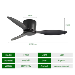 F7799 Ventilateurs de plafond LED à trois lames de 42 pouces avec télécommande Noir sans lumière - Product Image 6