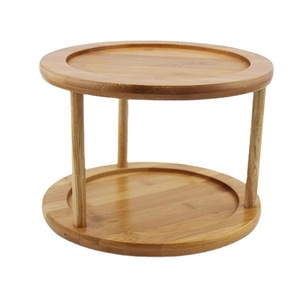 Estante giratorio de madera de doble capa para cocina, tipo pedestal, color amarillo claro, para especias y productos secos. - Product Image 2