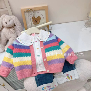 Child Star Circle Girls Cardigan Sweater Spring Autumn Knitwear Single Breasted Breathable Kids Top - Product Image 4