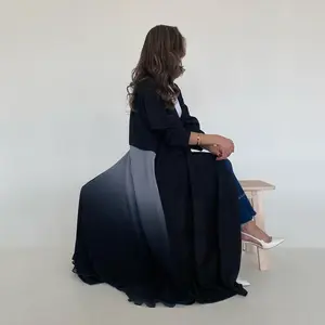 فستان جديد بنقشة بسيطة من دبي تركيا روب للمرأة المسلمة شيفون مطفي مطوي ومصبوغ بالكامل كارديجان قفطان عباية مفتوحة من الأمام