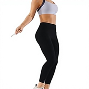 Leggings de sport taille haute sans couture respirants pour femme, longueur intégrale, noirs unis, compression, tricotés, 220g - Product Image 4