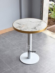 Tavolo Rotondo Moderno e Trendy in Stile Crema con Superficie in Ardesia e Struttura in Metallo per Negozi di Tè e Pasticcerie, Dimensioni e Colori Personalizzabili - Product Image 2