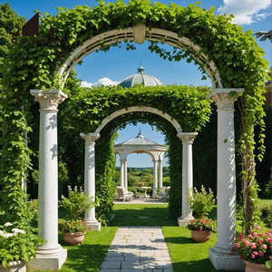 Pérgola de Arco de Columna Romana de Mármol Blanco Europeo de Lujo, Pilar de Piedra Tallado a Mano para Decoración de Jardín de Villa - Product Image 1