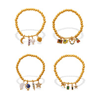 Bracelets en perles de zircon style hip-hop multi-éléments, argent tibétain plaqué or 18 carats, cordon élastique