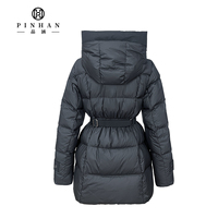 Manteau d'hiver matelassé gris foncé à capuche pour femme, mi-long, chaud, élégant, idéal pour le bureau et les trajets quotidiens
