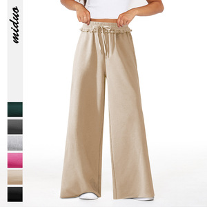 <span class=keywords><strong>Pantaloni</strong></span> snellenti estivi da donna <span class=keywords><strong>pantaloni</strong></span> Casual a gamba dritta <span class=keywords><strong>con</strong></span> <span class=keywords><strong>elastico</strong></span> di fascia alta e Design piatto a gamba larga anteriore - Product Image 1