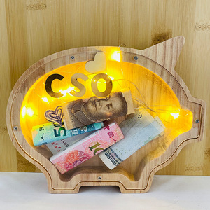 <span class=keywords><strong>Tirelire</strong></span> personnalisable en bois et acrylique pour enfants, motif dessin animé mignon (lettre de l'alphabet, animal), pour économiser de l'argent et organiser les pièces de monnaie - Product Image 1