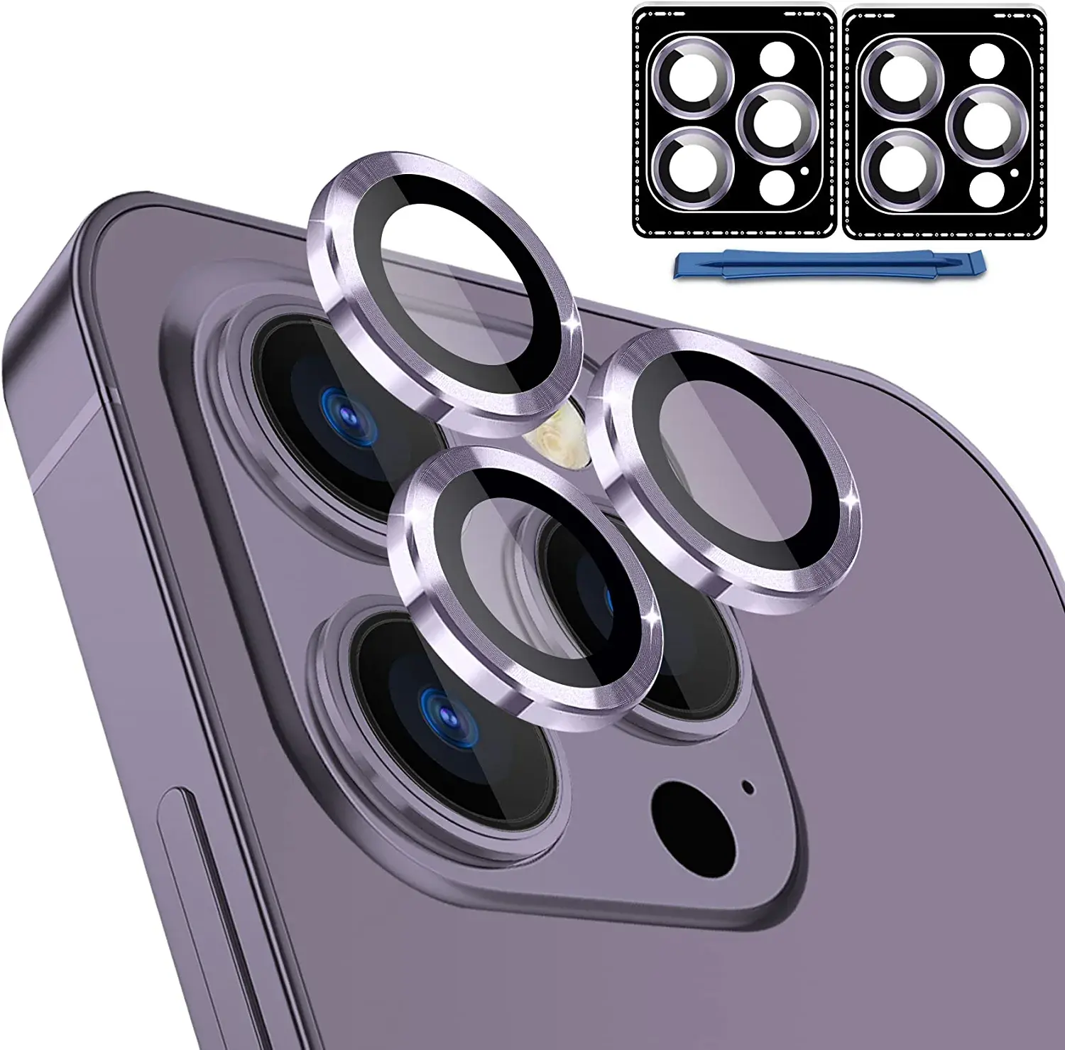 3D Metal Camera Lens Protector for iPhone 14 Pro / 14 Pro Max High Clarity Scratch Proof 9H Camera Lens Cover Aluminum Circle