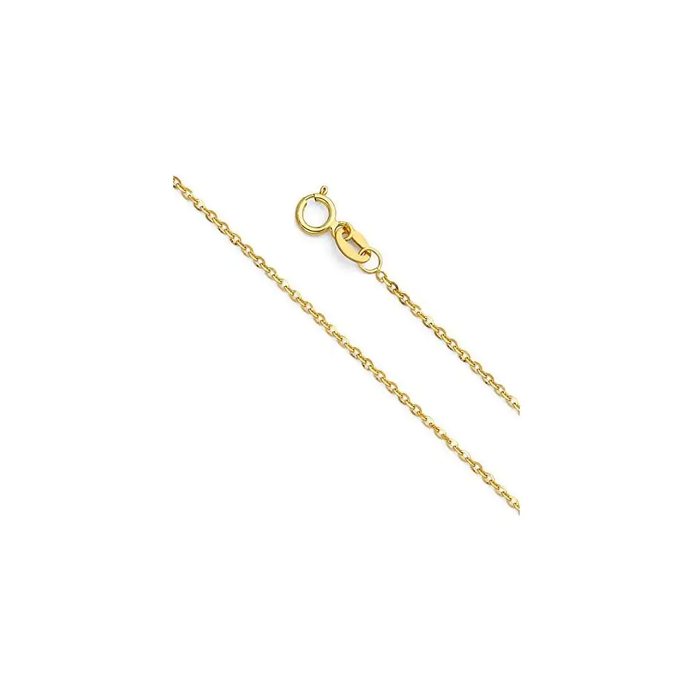 14K REAL Yellow OR White Gold Solid 1mm Side Diamond Cut Rolo Cable Chain Necklace with Spring Ring Clasp