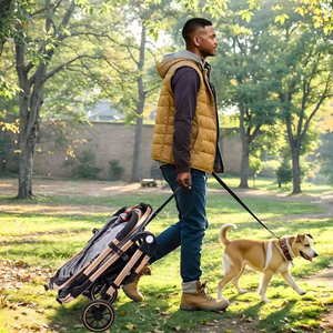 Poussette de voyage pour animaux de compagnie légère et écologique, toutes saisons, pour chiens de taille moyenne, 4 roues, tout-terrain, pliable, robuste, capacité de 15 kg - Product Image 3