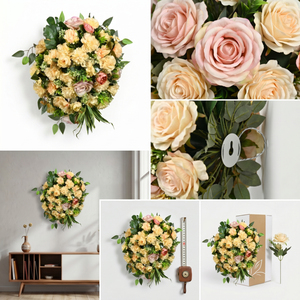 Artificial Cream Rose Bouquet Decorative <b>Wreath</b> and Swag Floral Arrangement with Green Foliage for Home Wedding Decor - Product Image 6