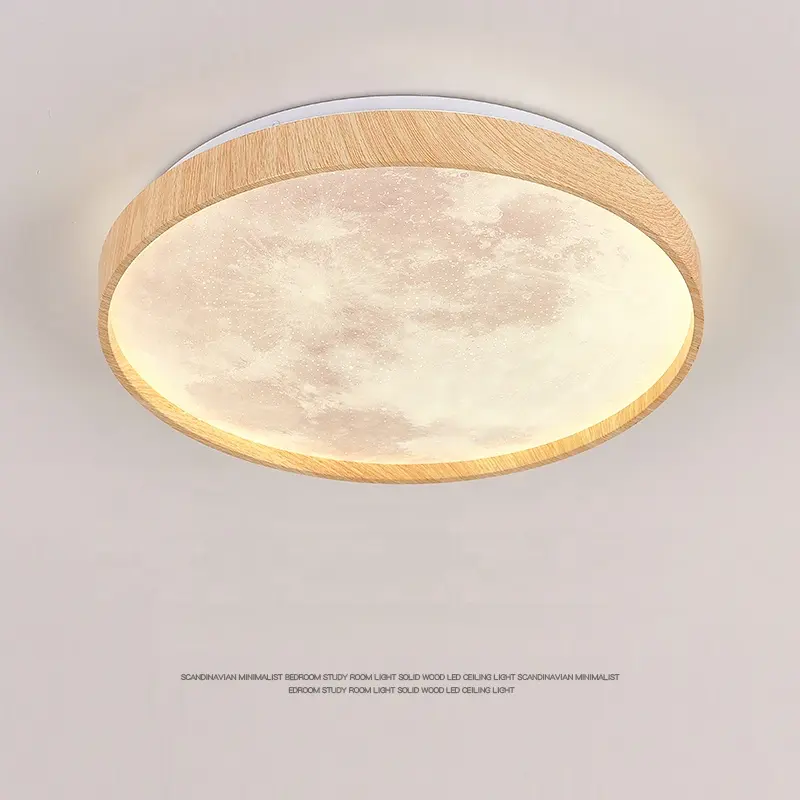 Nórdico rodada lua luz de teto para sala de jantar quarto estilo japonês crianças led madeira grão ferro forjado lâmpada do teto