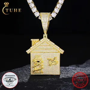 2023 Trendy Moissanite Sieraden 925 Sterling Zilver Vvs Diamant Iced Out Geblokkeerde Deur Huis Hanger Voor Mannen Vrouwen