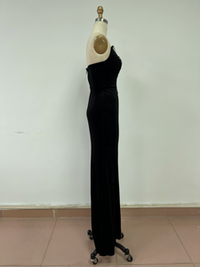 Baru tiba ED2573 mode gaun seksi wanita malam beludru berlian imitasi panjang lantai pesta hitam gaun <span class=keywords><strong>Prom</strong></span> dengan celah - Product Image 4
