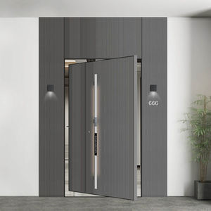 Prettywood Design moderne Bois massif Extérieur aluminium acier inoxydable pivot Portes d'entrée avec éclairage latéral - Product Image 2