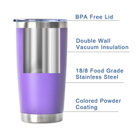 Gobelet personnalisé de 20 oz en acier inoxydable à double paroi tasse à café isolée sous vide de l'eau 20 oz tasses de voiture de voyage avec couvercle