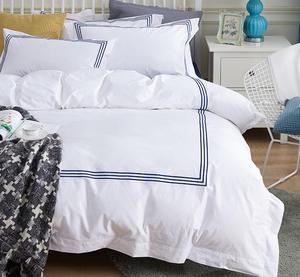 Luxury Quality White <strong>Satin</strong> Embroidered Line Hotel Bedding <strong>Duvet</strong> Cover <strong>Set</strong> for Selling - Product Image 1