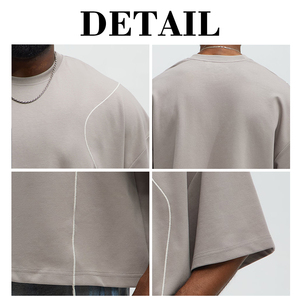 Camiseta Oversize de Algodón para Hombre con Costuras Onduladas, Estilo Urbano, Costuras en Contraste, Logotipo Personalizado, Venta al por Mayor de Fábrica - Product Image 6