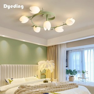Plafonnier LED Dyedding, design floral vert, lustre multi-têtes pour chambre à coucher, éclairage domestique de style nordique - Product Image 1