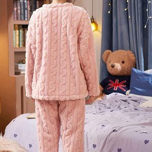 Winter <strong>Pyjamas</strong> Custom 100% Polyester Coral <strong>Fleece</strong> <strong>Women</strong> Two Piece Set Long Sleeve Pullover and Pants <strong>Pyjama</strong> - Product Image 5