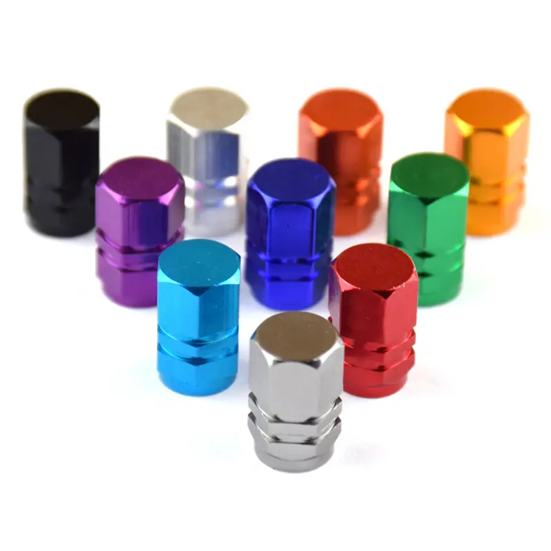사용자 정의 로고 내구성 알루미늄 합금 타이어 스템 커버 4 개/팩 육각 유니버설 카 9 가지 색상 밸브 캡