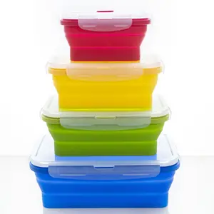 4 Pieces /set Food Grade Silicone Lunch Box Durable And Convenient Folding Lunch Box Food Storage Containers With Lid