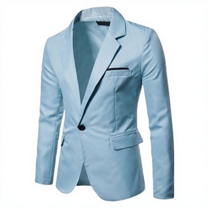 Traje de Negocios para Hombre, Blazer de Un Solo Botón, Talla Grande, Transpirable, Pantalón Azul Claro Antiarrugas - Product Image 2