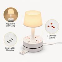 Lámpara de Escritorio LED Multifuncional con Regleta de Enchufes, 3 Tomas de Corriente, 3 Puertos USB, Luz Nocturna de Mesa, Cable de Extensión de 2m, Soporte para Teléfono