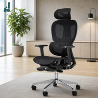 Chaise de bureau ergonomique moderne Foshan à dossier haut, pivotante, réglable, en maille noire, avec accoudoirs et repose-pieds inclinables