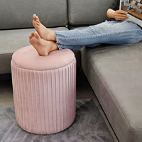 Pouf coûteux VELOURS + MDF + BOIS + MOUSSE Tabouret rond en velours rose Chaise pouf salon