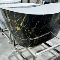 Bak Mandi Hotel Berpemanas Ramah Lingkungan Modern Berbentuk Persegi Panjang Ukuran Besar dari Batu Buatan Marmer Hitam Berkualitas Tinggi.
