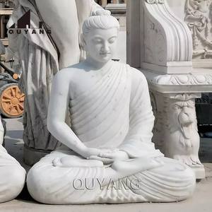 Sculpture religieuse bouddhiste de jardin extérieur QUYANG, sculpture en <span class=keywords><strong>pierre</strong></span> blanche, statue de Bouddha grandeur nature en marbre - Product Image 1